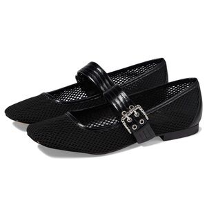 Dolce Vita Arora Mesh Leather Mary Jane Flats Black Silver Buckle Size 6.5